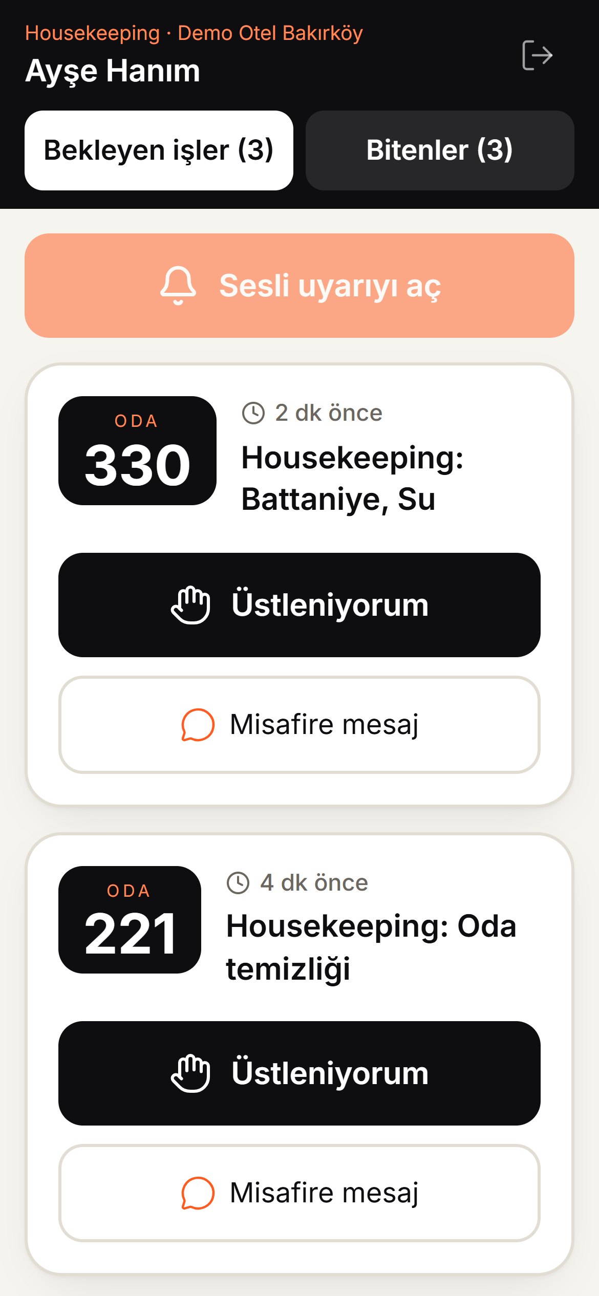 Personel telefon ekranı